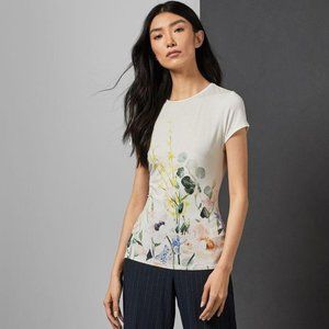 Ted Baker Elegance Fitted Floral Blooms White Casual Fitted Career Shirt